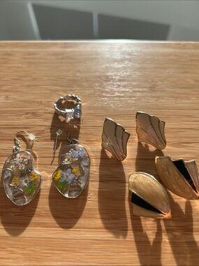 Bundle of Handmade Floral Resin Drop Earrings + Assorted vintage earrings